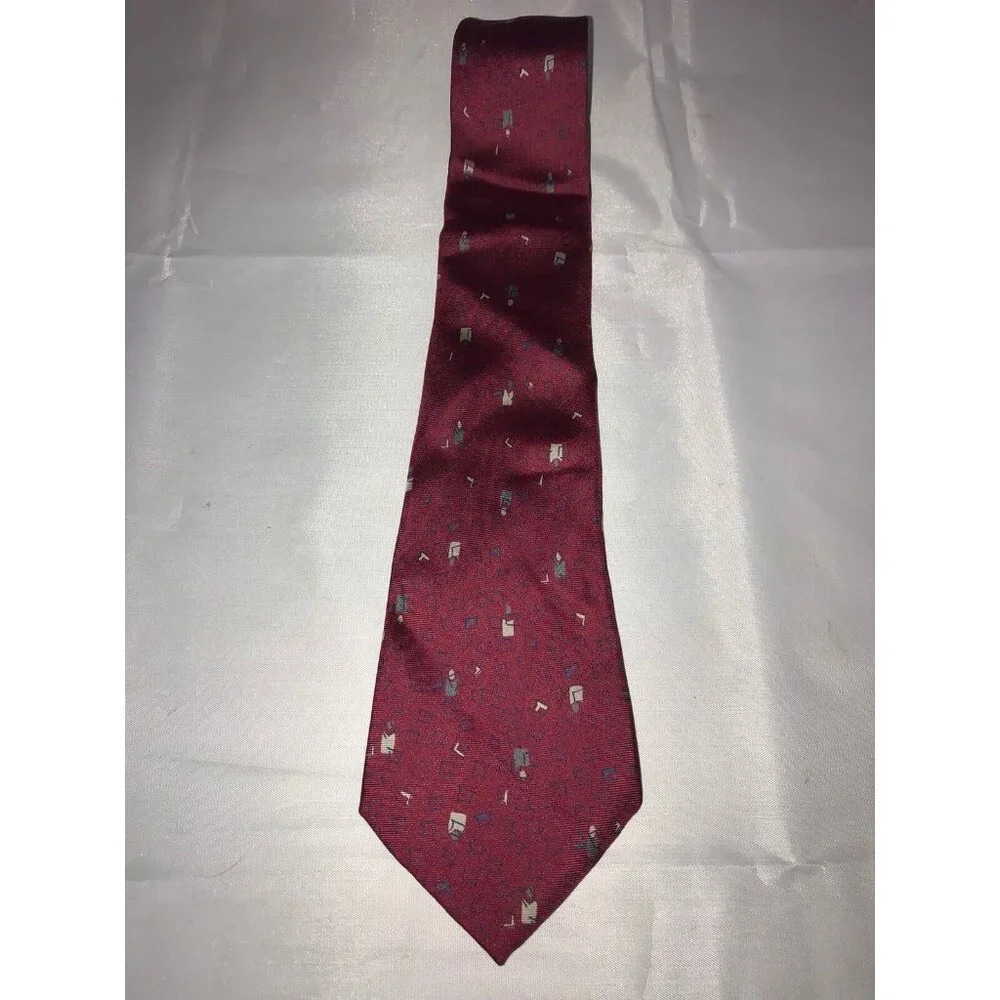 Valentino Cravette Red Geometric Squares Mens 100% Italian Silk Classic Neck Tie